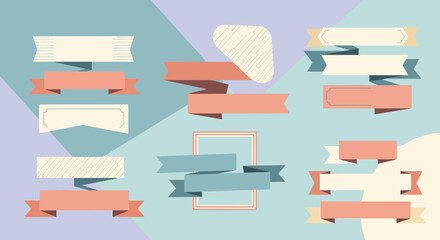 Elegant Pastel Ribbon Banners on Abstract Geometric Background for Graphic Design Projects