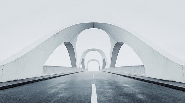 Modern arched bridge road foggy landscape design