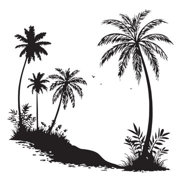 Black Calm Ocean View Silhouette Vector, High Quality Illustration on White Background