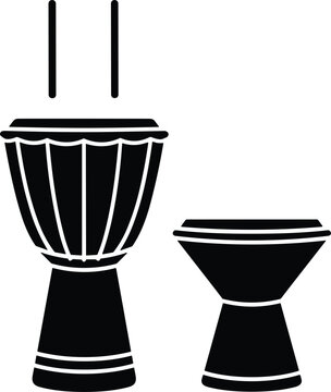 African hand drum silhouette vector icons set featuring djembe and bongo percussion instruments isolated on white