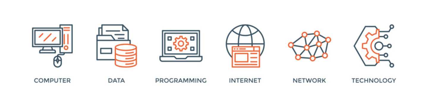Information technology banner web icon vector illustration concept with icon of computer, data, programming, database, internet, network, and technology