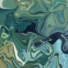 Fototapeta premium Glossy abstract liquid marble pattern with swirling waves of teal, green, blue, and navy colors, creating a vibrant, reflective texture.