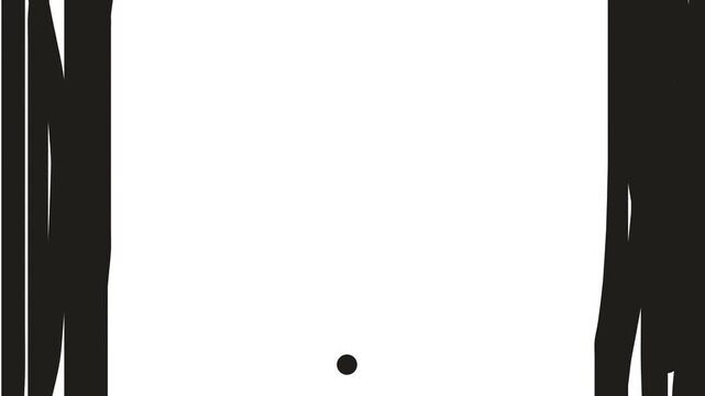 There are vertical masses or boundaries on the sides of the image. A dot moves back and forth at the bottom, deforming these lateral masses.