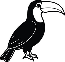 Obraz premium Toucan bird silhouette illustration with large beak, tropical wildlife icon design, exotic animal graphic for nature themes, decoration, branding, and art