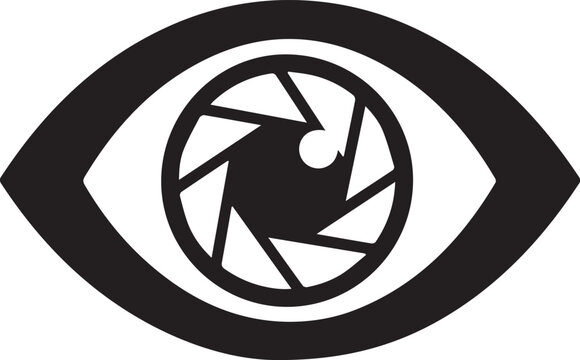Symbolic illustration of an eye with a camera aperture, representing creative vision, photographic focus, and the art of observation through a lens