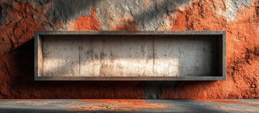 Empty concrete shelf embedded in textured orange and gray wall