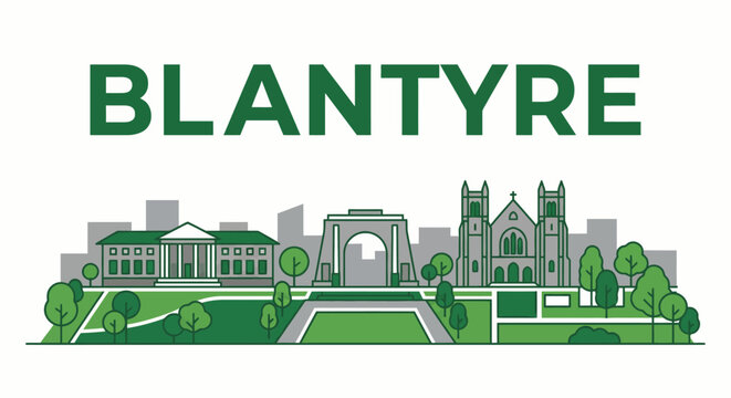 Blantyre Malawi city skyline landmarks vector illustration