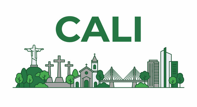 Cali Colombia city skyline landmarks vector illustration