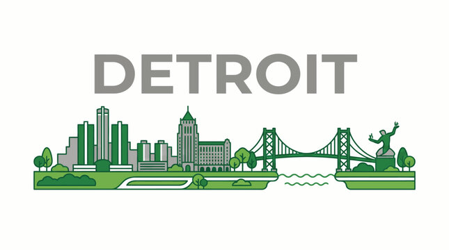Detroit city skyline and landmarks vector illustration