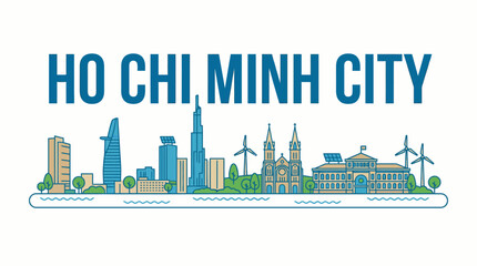 Fototapeta premium Ho Chi Minh City skyline with landmarks vector illustration
