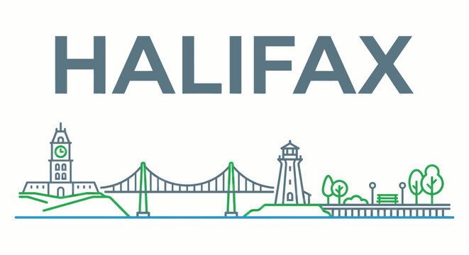 Halifax Nova Scotia skyline with famous landmarks vector illustration