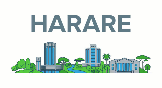 Harare city skyline panorama with landmarks vector illustration