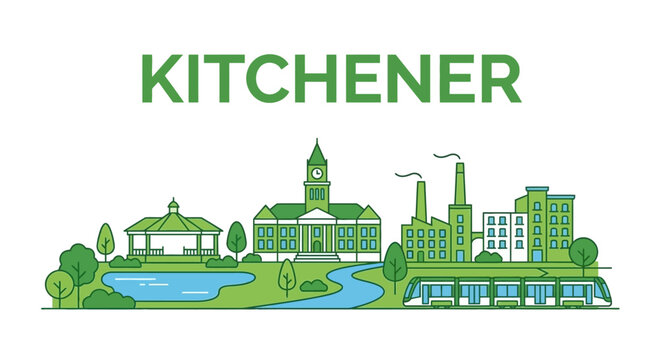 Kitchener Ontario city skyline with landmarks vector illustration