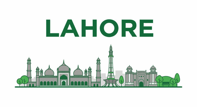 Lahore city skyline landmarks travel vector illustration