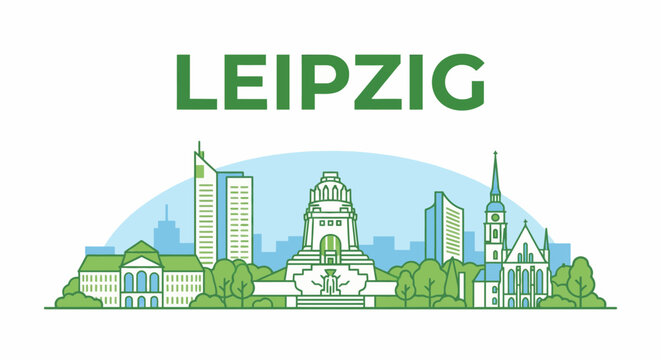 Leipzig city skyline with famous landmarks vector illustration
