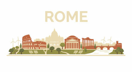 Naklejka premium Rome city landmarks and sustainable energy vector illustration