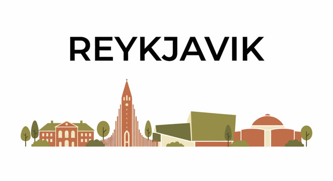 Reykjavik city skyline landmarks vector illustration