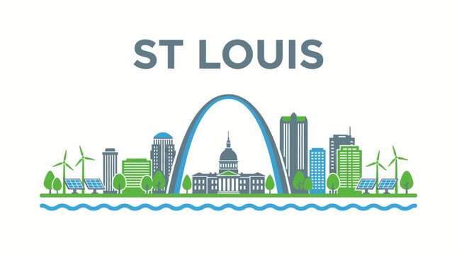St Louis skyline with Gateway Arch and renewable energy vector illustration
