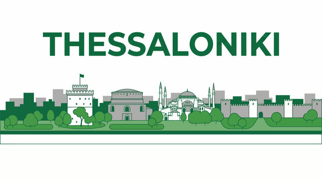 Thessaloniki skyline with famous landmarks vector illustration
