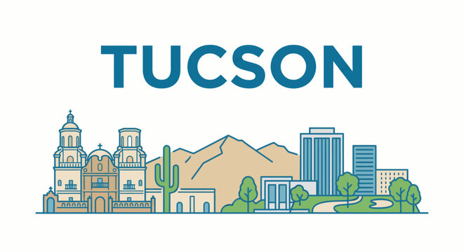 Tucson Arizona city skyline with landmarks vector illustration