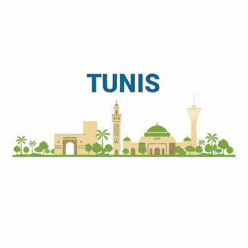 Tunis city skyline with historic landmarks vector illustration