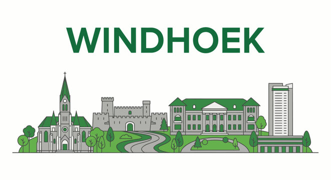 Windhoek Namibia city skyline landmarks vector illustration