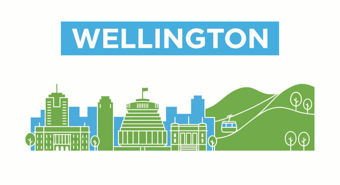 Wellington city skyline landmarks flat vector illustration