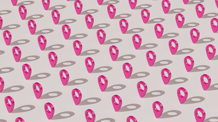 3D illustration of map markers with circular centers under hard left lighting