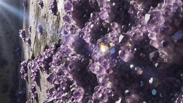 Purple Amethyst Geode Crystal Cluster, Natural Mineral Formation, Macro Closeup