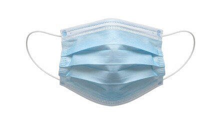 A medical face mask is shown against a plain white background, ready for use