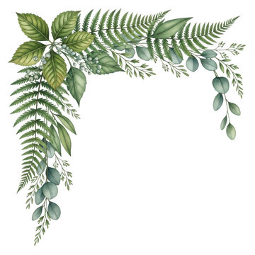 Elegant fern leaves border isolated on transparent background