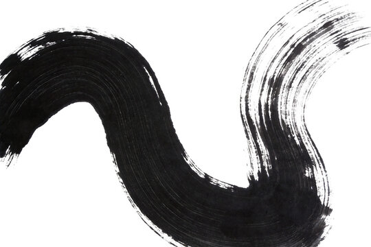 Abstract black ink brush stroke with dynamic wavy lines, showcasing artistic calligraphy and brushwork textures, ideal for creative design elements.