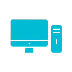 Blue Desktop Computer PC Icon Vector Illustration