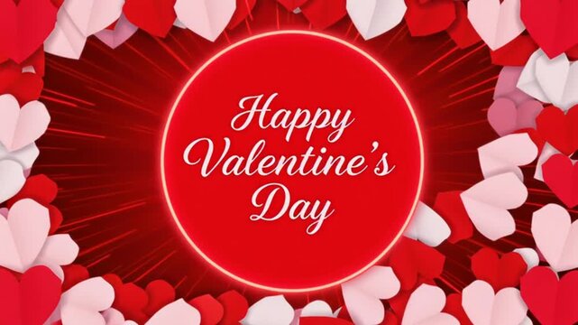 Valentine's Day greeting card with red hearts and festive background.