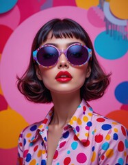 Modern Pop Art Woman Portrait with Colorful Geometric Background
