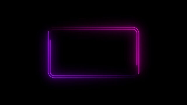 Glowing rectangle picture frame icon animation  Rounded rectangle photo fram black background.