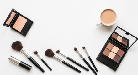 Makeup Brushes and Eyeshadow Palettes with Coffee