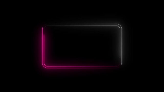 Glowing rectangle picture frame icon animation  Rounded rectangle photo fram black background.