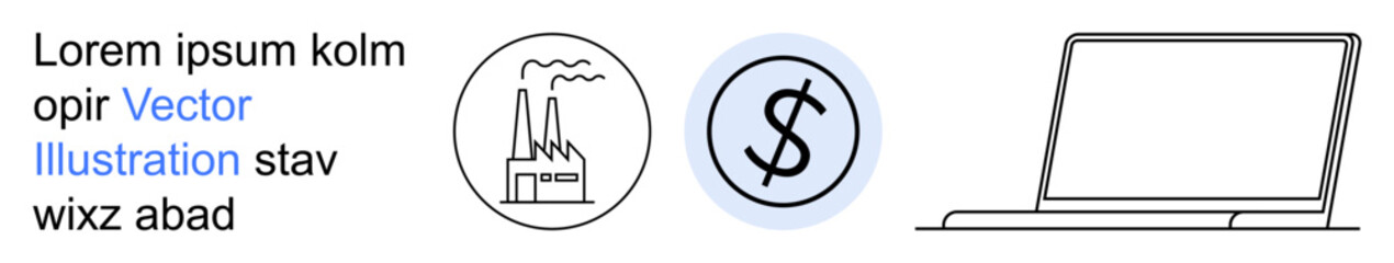 Obraz premium Finance, economy, industry, business growth, technology integration, global markets. Industrial plant, dollar sign laptop. Finance and economy with industrial and technology focus