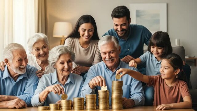 Multi generational family stacking coins concept