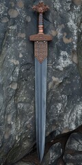 Ancient short copper sword. Ancestor's weapon. AI generative.