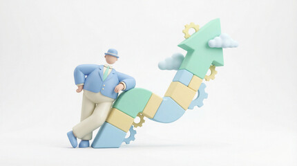 3D Character Symbolizing Strategic Business Growth, Innovation, and Forward Momentum
