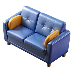 Fototapeta premium Modern blue leather sofa with wooden arms