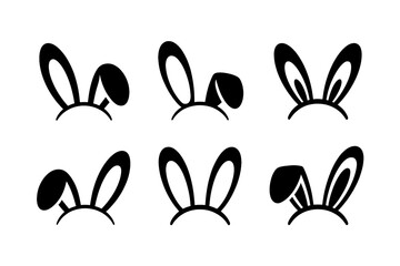 Obraz premium Black and White Bunny Ears Silhouette Illustration - Cute Vector Art for Easter Decorations Featuring Playful Rabbit Designs and Holiday Motifs