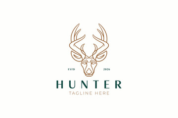 Obraz premium Linear Abstract Reindeer Head Icon Logo for Animal Hunter or Forest Outdoor Club Emblem Badge