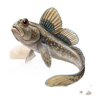Mudskipper fish posed on a wet sand patch serene natural scene