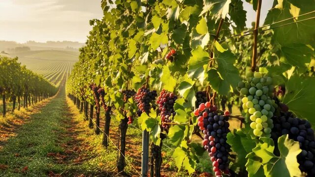 Vineyard landscape with rows of grapes