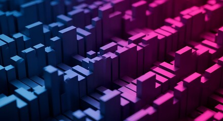 Obraz premium Abstract Digital Landscape with Jagged Peaks and Gradient Lighting in Blue and Magenta Hues Reflecting Data Visualization Concepts