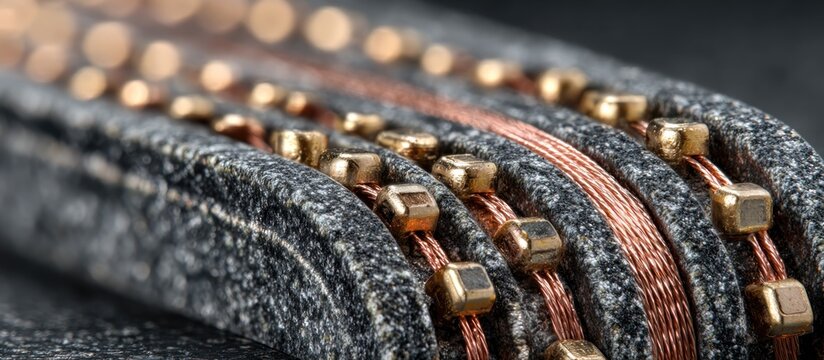 Close-up of layered, textured material with wire and metal accents