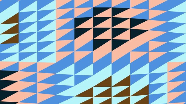 Abstract geometric triangle mosaic pattern in blue and peach, 4K seamless loop